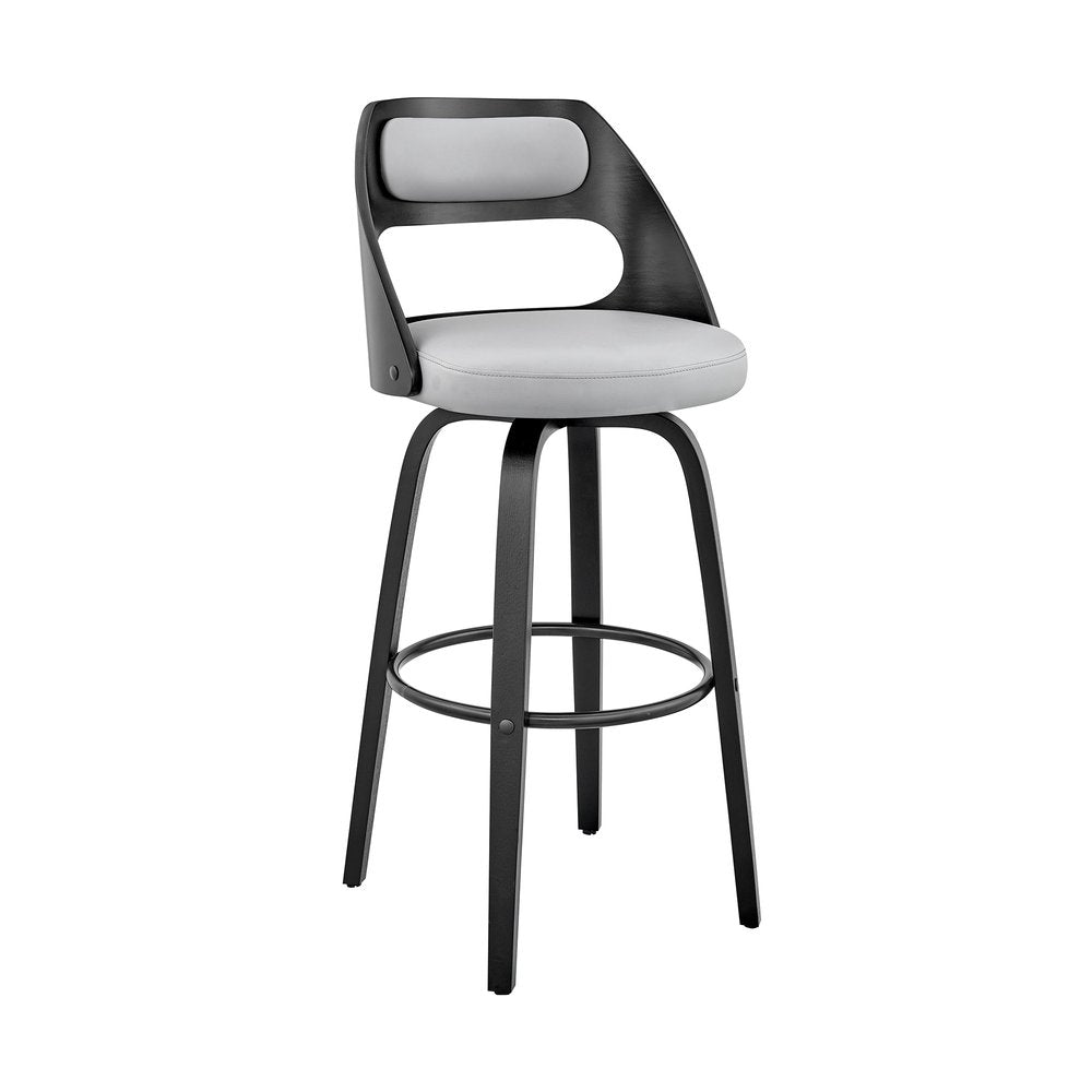 26" Gray And Black Faux Leather And Fabric And Iron Counter Height Swivel Bar Chair HomeRoots