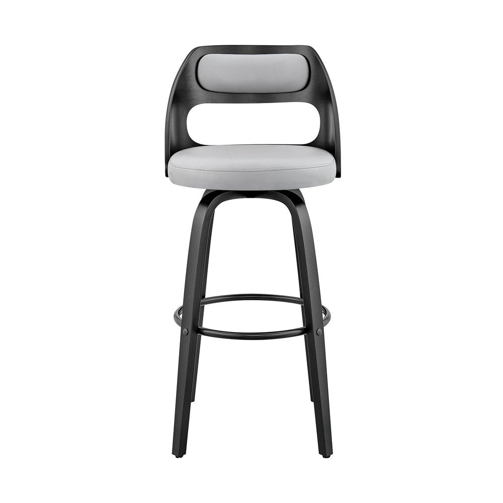 26" Gray And Black Faux Leather And Fabric And Iron Counter Height Swivel Bar Chair HomeRoots
