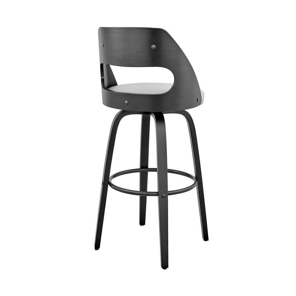 26" Gray And Black Faux Leather And Fabric And Iron Counter Height Swivel Bar Chair HomeRoots