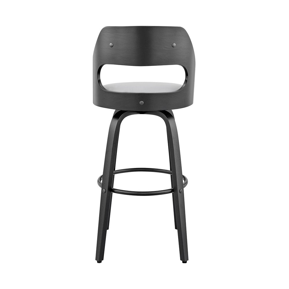 26" Gray And Black Faux Leather And Fabric And Iron Counter Height Swivel Bar Chair HomeRoots