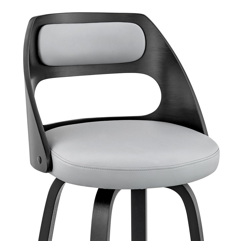 26" Gray And Black Faux Leather And Fabric And Iron Counter Height Swivel Bar Chair HomeRoots