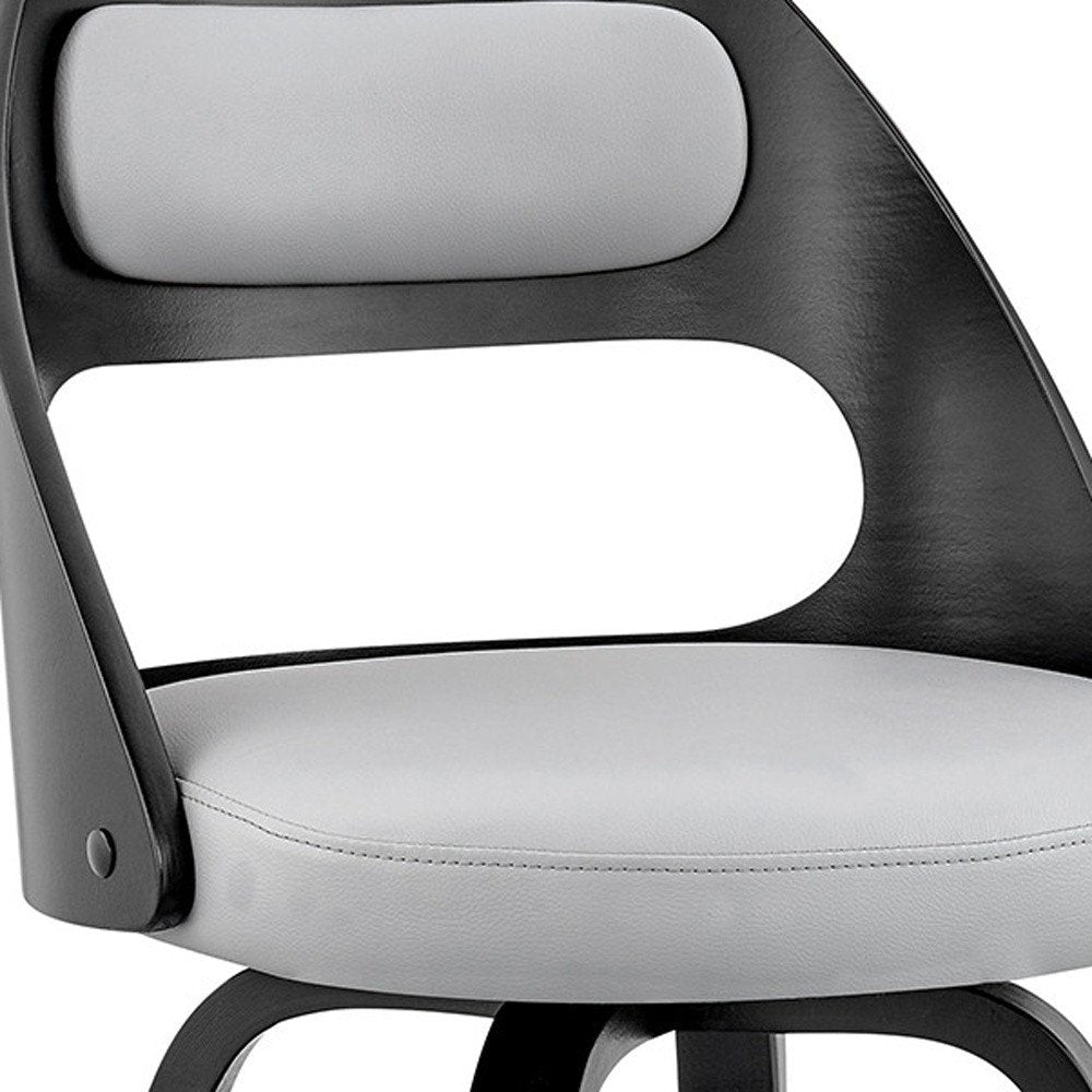 26" Gray And Black Faux Leather And Fabric And Iron Counter Height Swivel Bar Chair HomeRoots