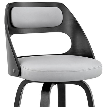 26" Gray And Black Faux Leather And Fabric And Iron Counter Height Swivel Bar Chair HomeRoots