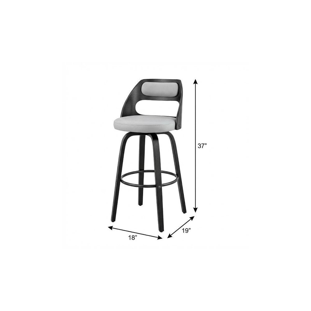 26" Gray And Black Faux Leather And Fabric And Iron Counter Height Swivel Bar Chair HomeRoots
