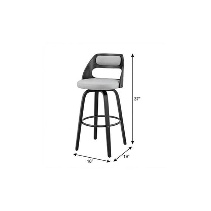 26" Gray And Black Faux Leather And Fabric And Iron Counter Height Swivel Bar Chair HomeRoots