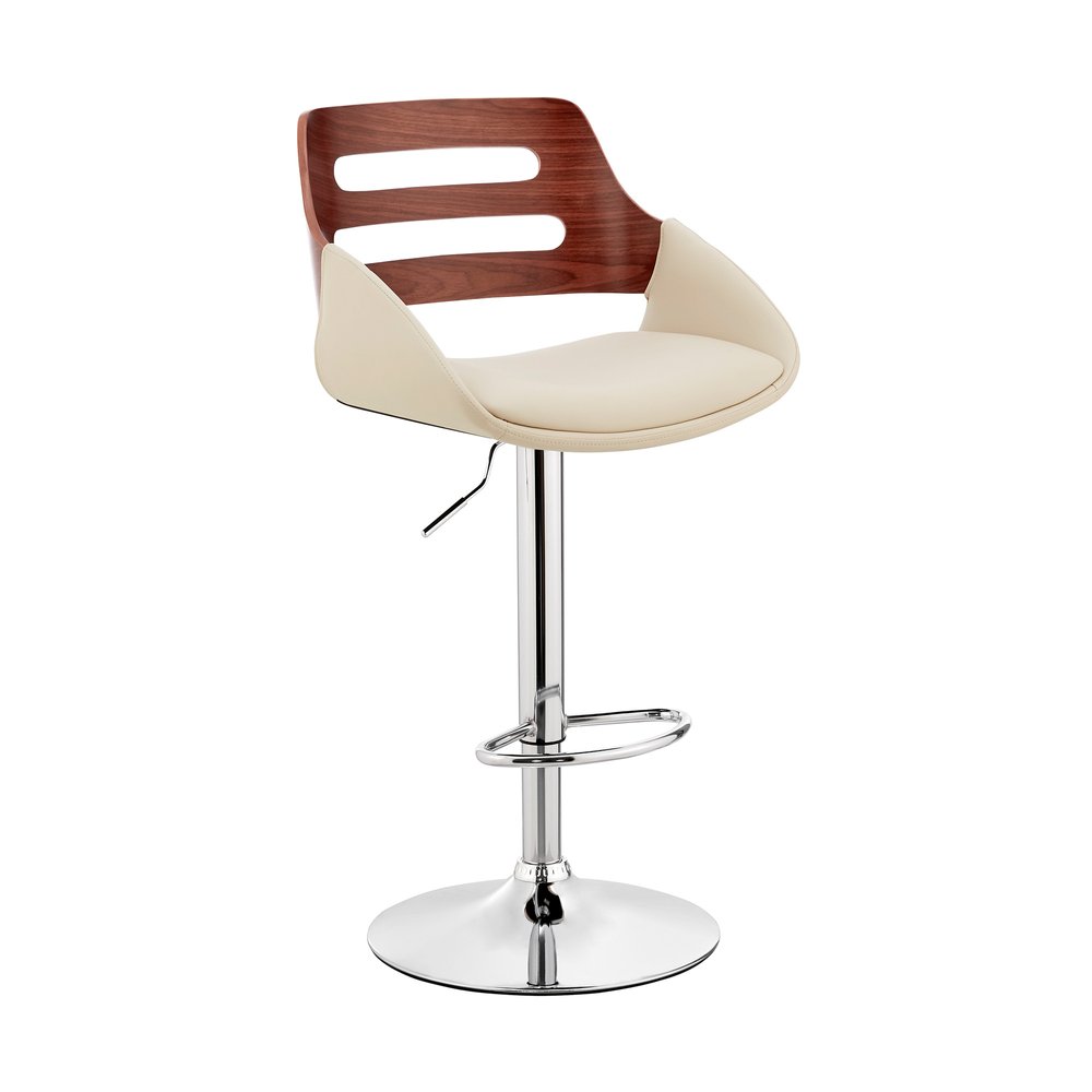 Cream And Silver Fabric And Iron Low Back Adjustable Height Swivel Bar Chair HomeRoots