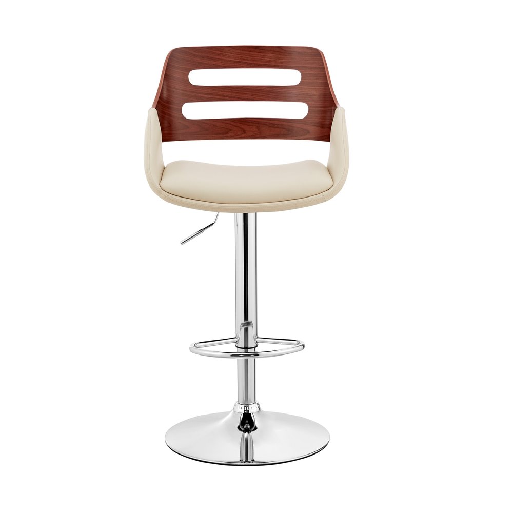 Cream And Silver Fabric And Iron Low Back Adjustable Height Swivel Bar Chair HomeRoots