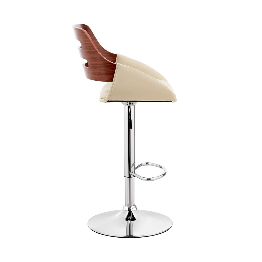 Cream And Silver Fabric And Iron Low Back Adjustable Height Swivel Bar Chair HomeRoots