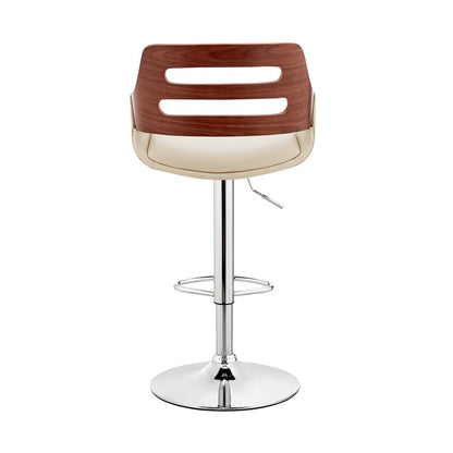 Cream And Silver Fabric And Iron Low Back Adjustable Height Swivel Bar Chair HomeRoots