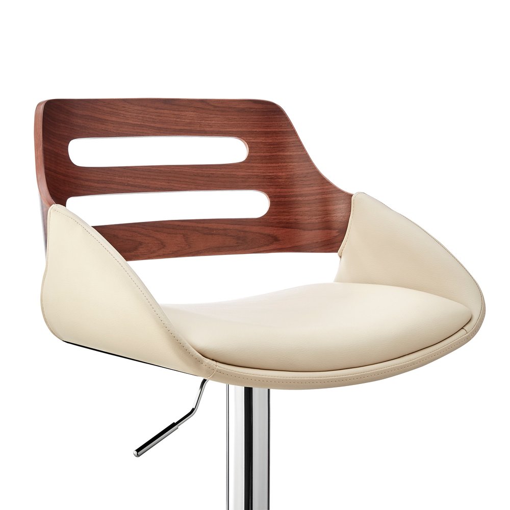 Cream And Silver Fabric And Iron Low Back Adjustable Height Swivel Bar Chair HomeRoots