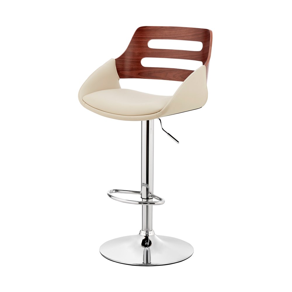 Cream And Silver Fabric And Iron Low Back Adjustable Height Swivel Bar Chair HomeRoots