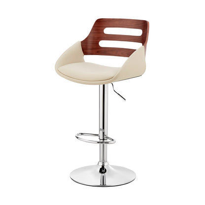 Cream And Silver Fabric And Iron Low Back Adjustable Height Swivel Bar Chair HomeRoots