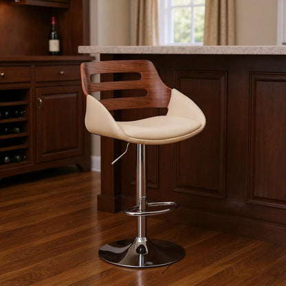 Cream And Silver Fabric And Iron Low Back Adjustable Height Swivel Bar Chair HomeRoots