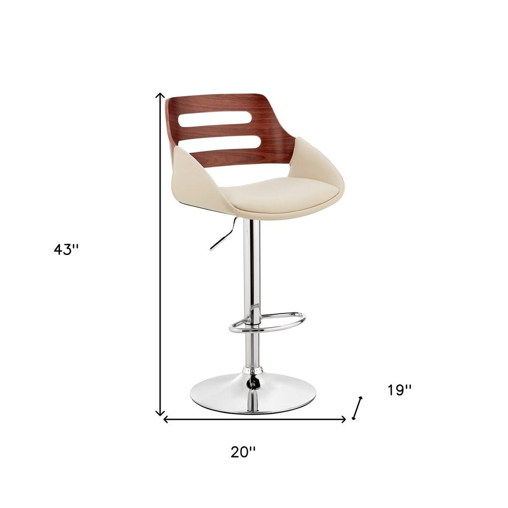 Cream And Silver Fabric And Iron Low Back Adjustable Height Swivel Bar Chair HomeRoots