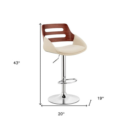 Cream And Silver Fabric And Iron Low Back Adjustable Height Swivel Bar Chair HomeRoots