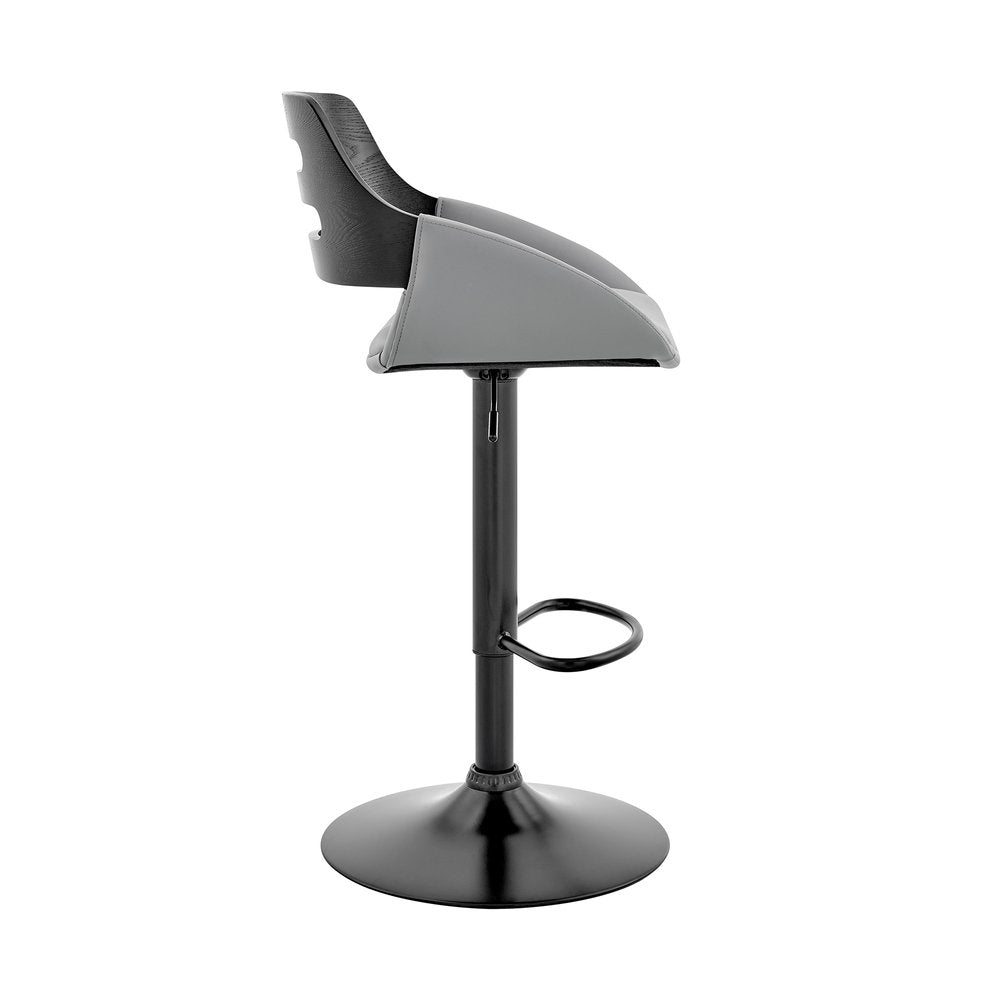 Gray And Black Fabric And Iron Low Back Adjustable Height Swivel Bar Chair HomeRoots