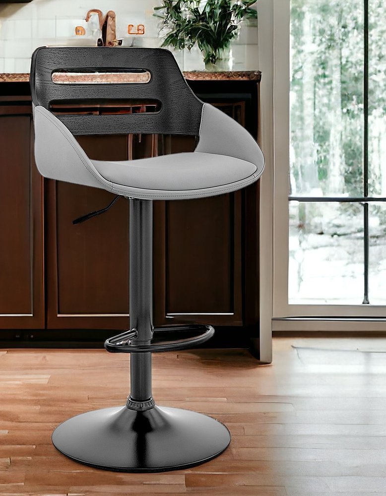 Gray And Black Fabric And Iron Low Back Adjustable Height Swivel Bar Chair HomeRoots