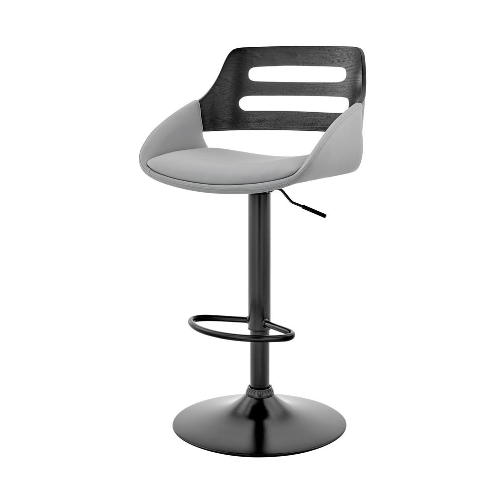 Gray And Black Fabric And Iron Low Back Adjustable Height Swivel Bar Chair HomeRoots