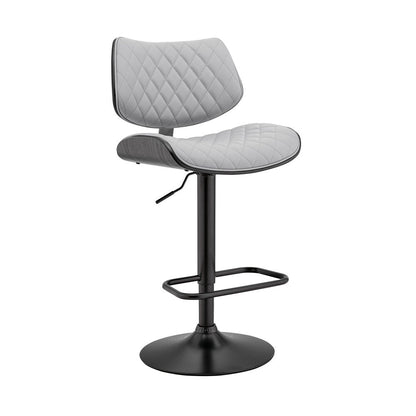 Gray And Black Faux Leather And Fabric And Iron Low Back Adjustable Height Swivel Bar Chair HomeRoots