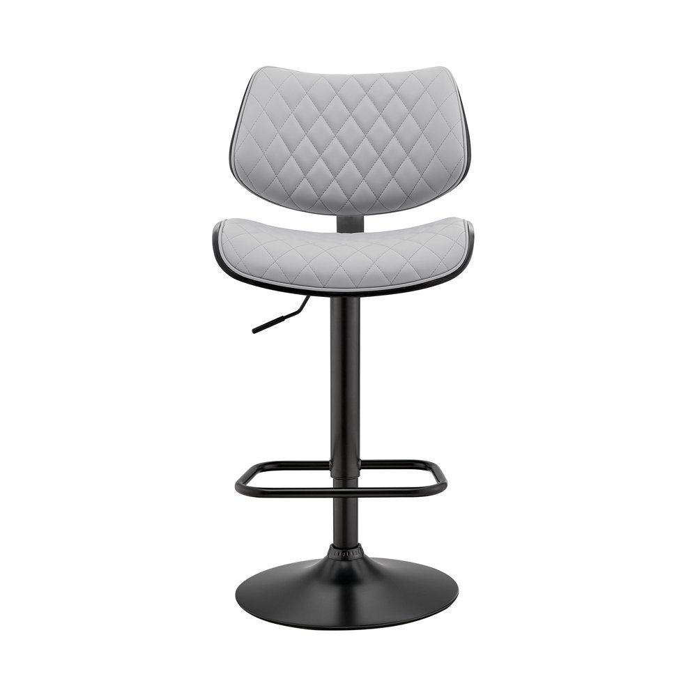 Gray And Black Faux Leather And Fabric And Iron Low Back Adjustable Height Swivel Bar Chair HomeRoots