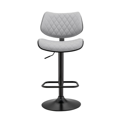 Gray And Black Faux Leather And Fabric And Iron Low Back Adjustable Height Swivel Bar Chair HomeRoots