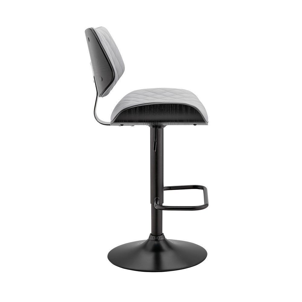 Gray And Black Faux Leather And Fabric And Iron Low Back Adjustable Height Swivel Bar Chair HomeRoots