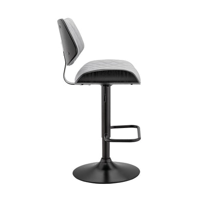 Gray And Black Faux Leather And Fabric And Iron Low Back Adjustable Height Swivel Bar Chair HomeRoots
