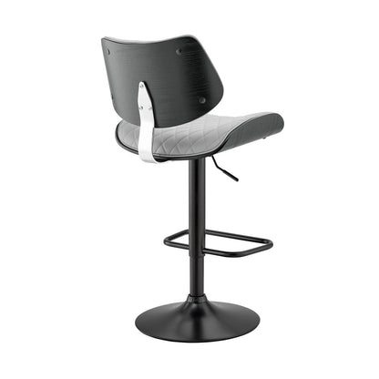 Gray And Black Faux Leather And Fabric And Iron Low Back Adjustable Height Swivel Bar Chair HomeRoots