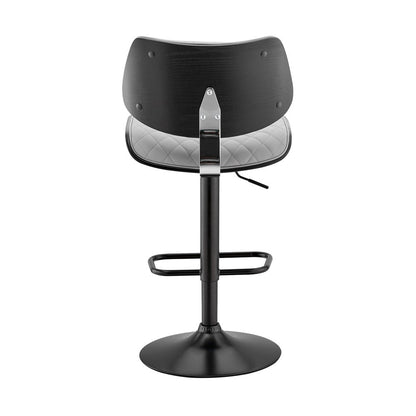 Gray And Black Faux Leather And Fabric And Iron Low Back Adjustable Height Swivel Bar Chair HomeRoots