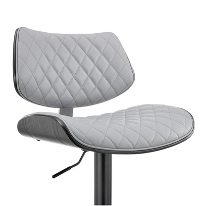 Gray And Black Faux Leather And Fabric And Iron Low Back Adjustable Height Swivel Bar Chair HomeRoots
