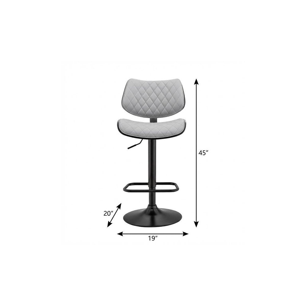 Gray And Black Faux Leather And Fabric And Iron Low Back Adjustable Height Swivel Bar Chair HomeRoots