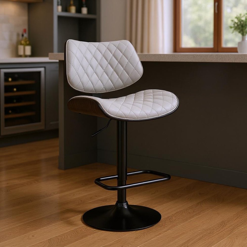 Gray And Black Faux Leather And Fabric And Iron Low Back Adjustable Height Swivel Bar Chair HomeRoots
