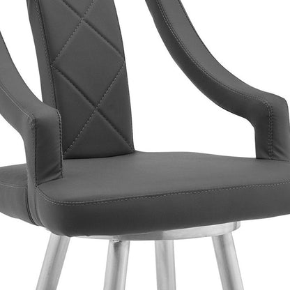 25" Gray And Silver Faux Leather And Fabric And Iron Counter Height Swivel Bar Chair HomeRoots