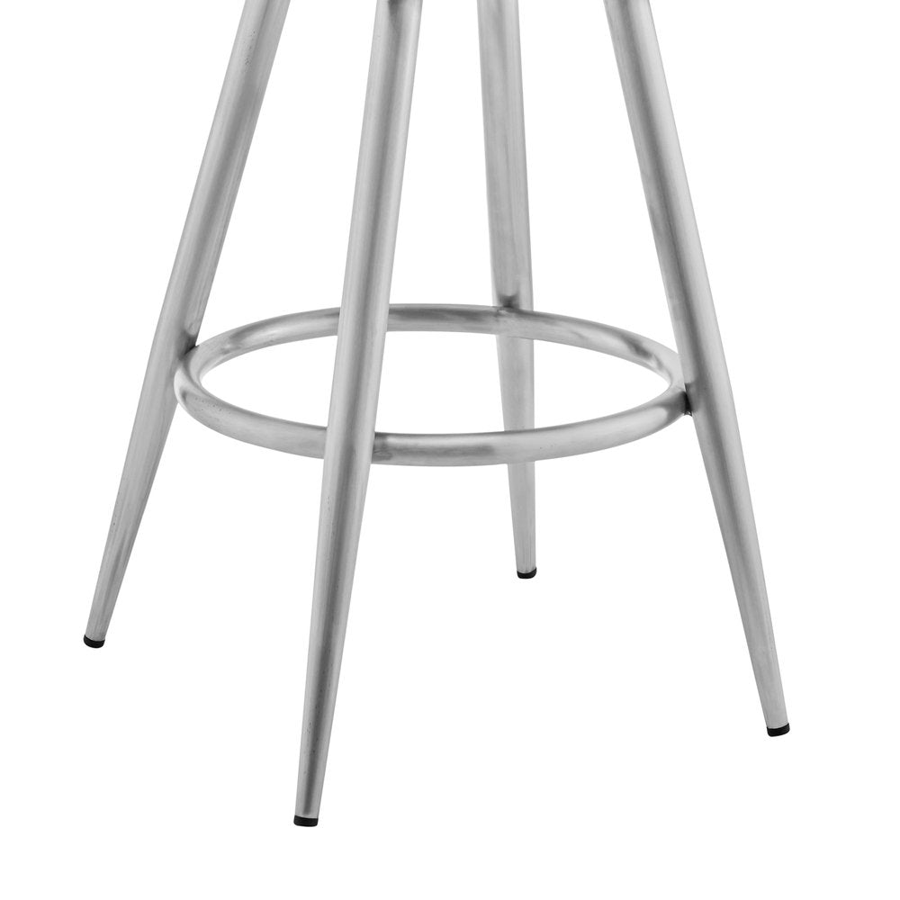29" Gray And Silver Faux Leather And Fabric And Iron Bar Height Swivel Bar Chair HomeRoots