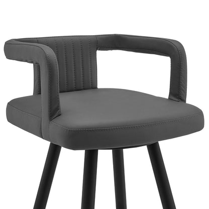 30" Gray And Black Faux Leather And Fabric And Iron Low Back Bar Height Swivel Bar Chair HomeRoots