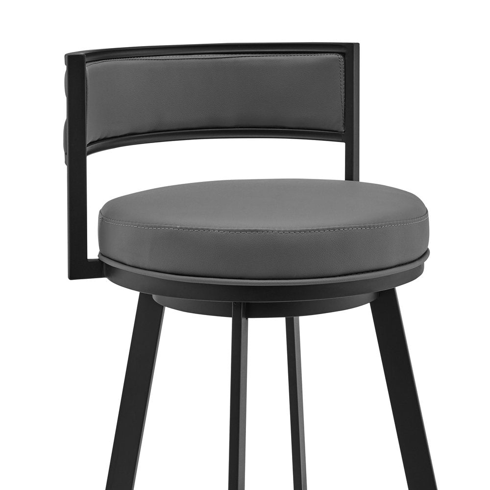 26" Gray And Black Faux Leather And Fabric And Iron Low Back Counter Height Swivel Bar Chair HomeRoots