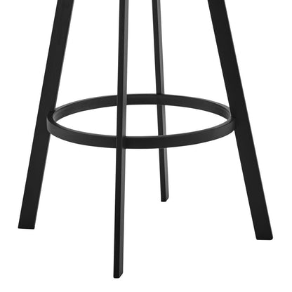 26" Gray And Black Faux Leather And Fabric And Iron Low Back Counter Height Swivel Bar Chair HomeRoots