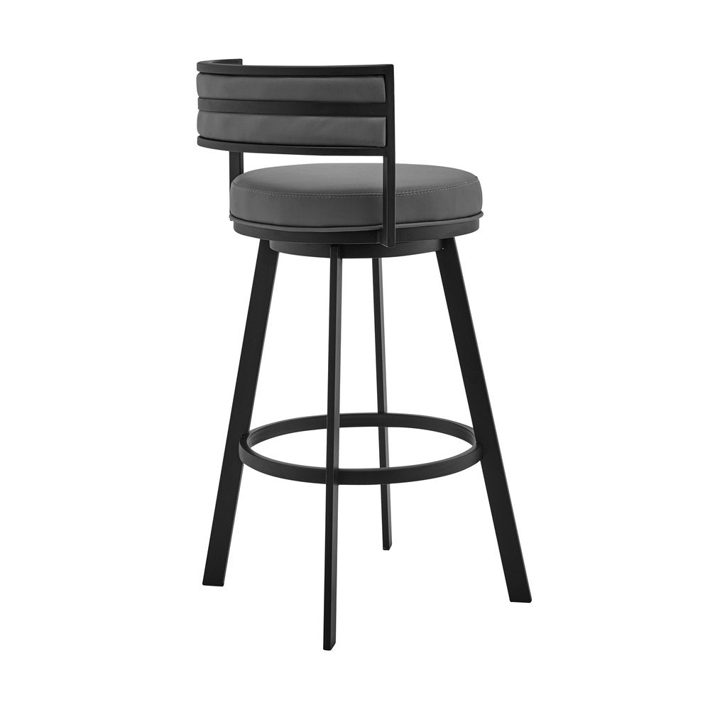 26" Gray And Black Faux Leather And Fabric And Iron Low Back Counter Height Swivel Bar Chair HomeRoots