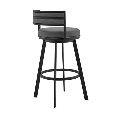 26" Gray And Black Faux Leather And Fabric And Iron Low Back Counter Height Swivel Bar Chair HomeRoots
