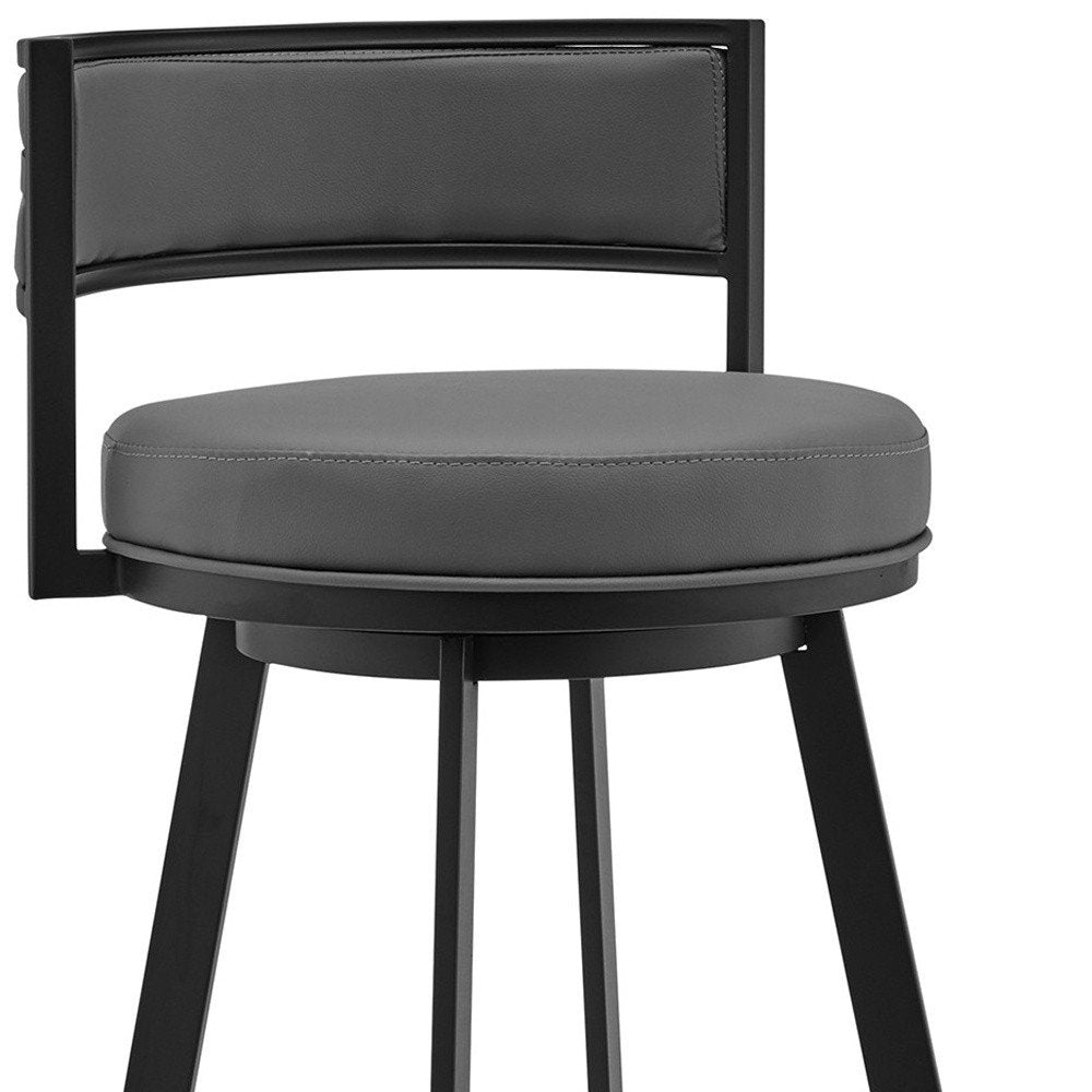 26" Gray And Black Faux Leather And Fabric And Iron Low Back Counter Height Swivel Bar Chair HomeRoots