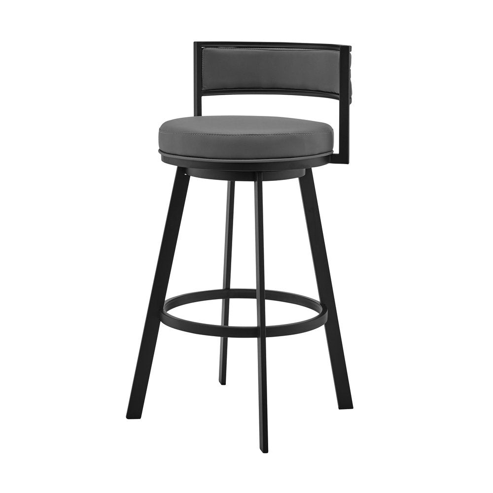 26" Gray And Black Faux Leather And Fabric And Iron Low Back Counter Height Swivel Bar Chair HomeRoots
