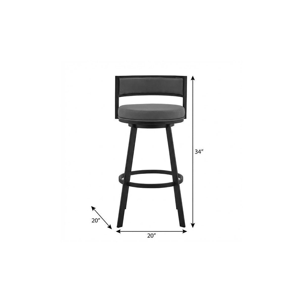 26" Gray And Black Faux Leather And Fabric And Iron Low Back Counter Height Swivel Bar Chair HomeRoots