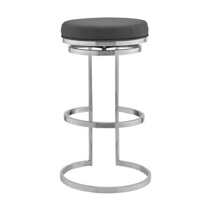 30" Gray And Silver Faux Leather And Iron Swivel Backless Bar Height Bar Chair HomeRoots