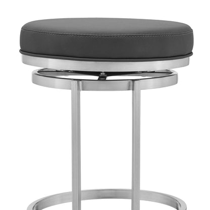 30" Gray And Silver Faux Leather And Iron Swivel Backless Bar Height Bar Chair HomeRoots
