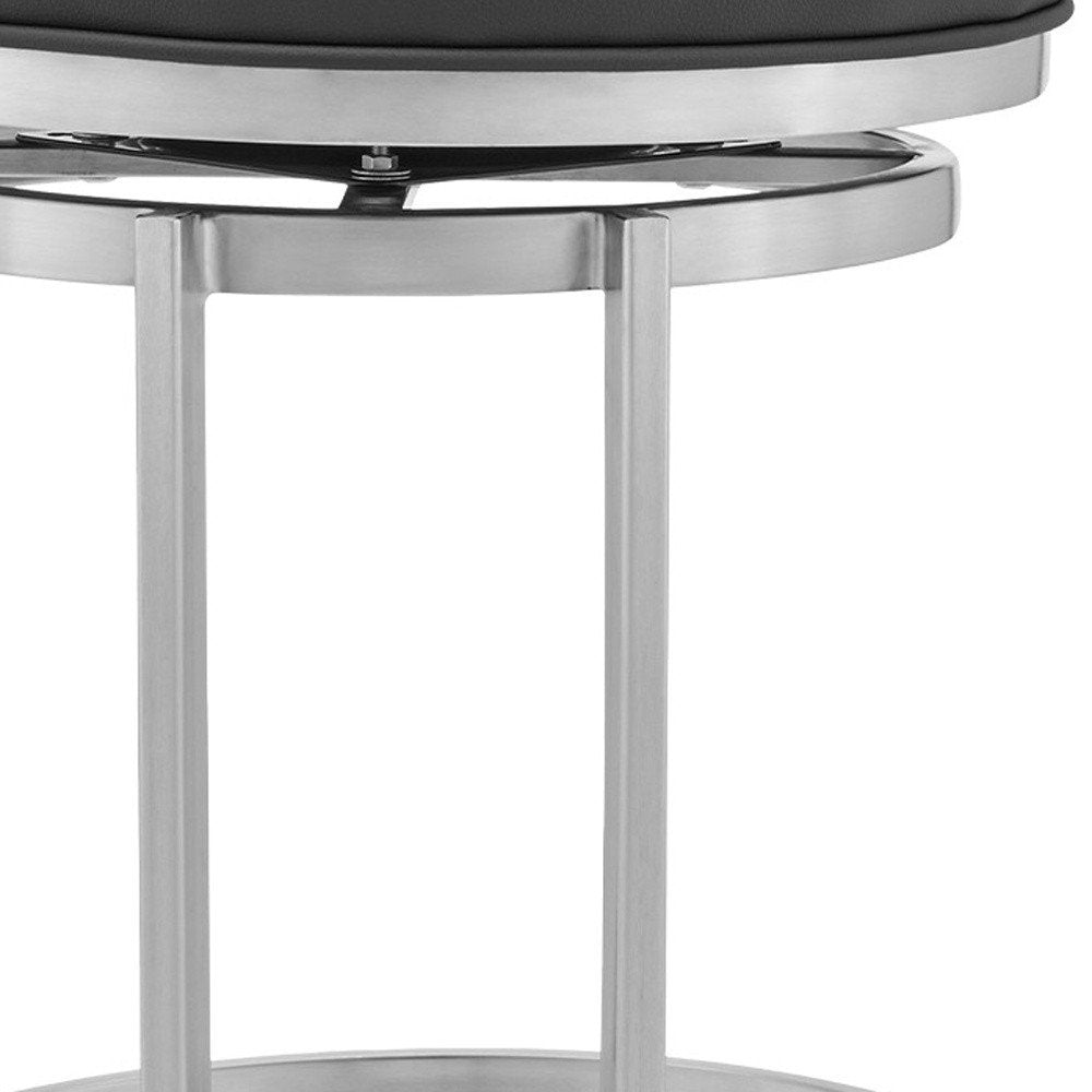 30" Gray And Silver Faux Leather And Iron Swivel Backless Bar Height Bar Chair HomeRoots