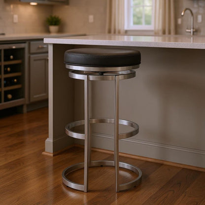 30" Gray And Silver Faux Leather And Iron Swivel Backless Bar Height Bar Chair HomeRoots