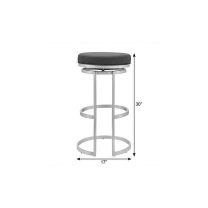 30" Gray And Silver Faux Leather And Iron Swivel Backless Bar Height Bar Chair HomeRoots