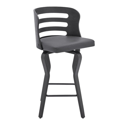 25" Gray And Black Faux Leather And Iron Swivel Low Back Counter Height Bar Chair HomeRoots