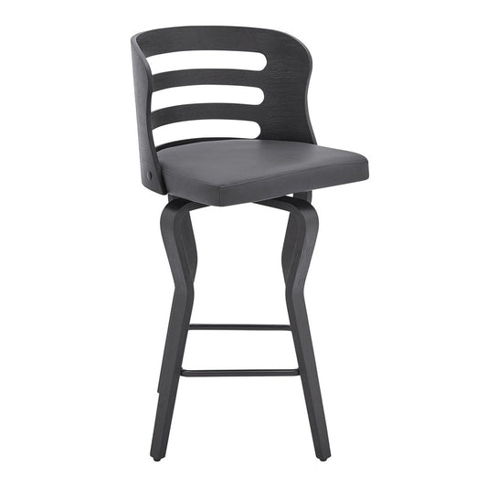 25" Gray And Black Faux Leather And Fabric And Iron Low Back Counter Height Swivel Bar Chair HomeRoots