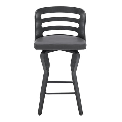 25" Gray And Black Faux Leather And Fabric And Iron Low Back Counter Height Swivel Bar Chair HomeRoots